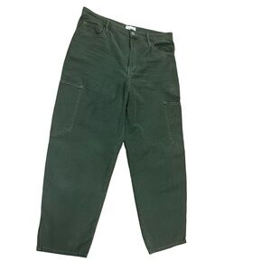 FRAME Barrel Leg Khaki Green Denim Jeans Pants Sz 33 Cargo Pocket Washed Fatigue